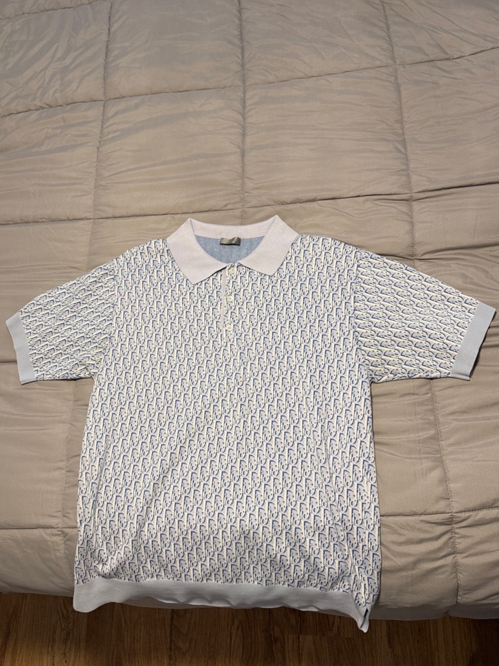 Dior Light Blue Monogram Knit Polo